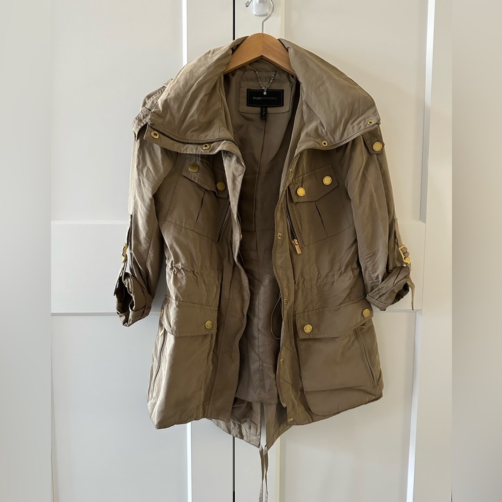 BCBG MaxAzria Brooke Olive Jacket with gold hardware